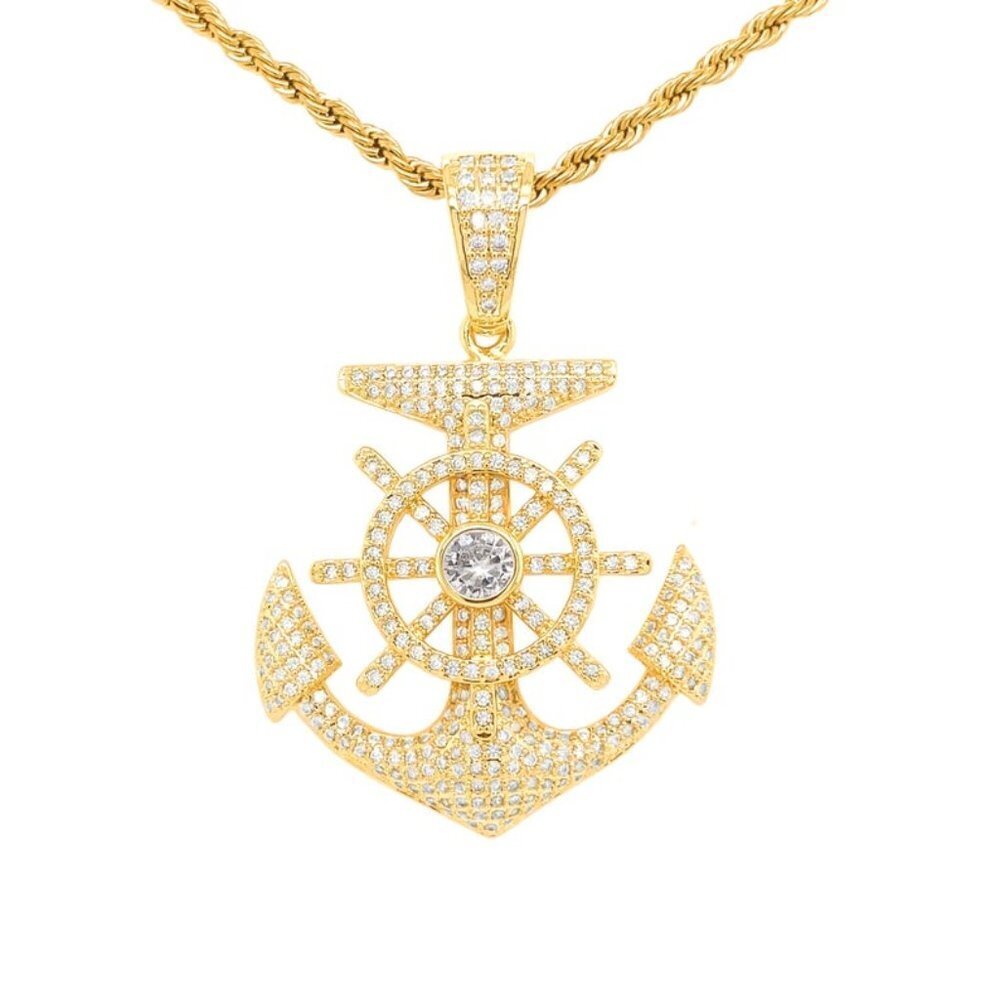 Hip Hop Anchor Pendant Iced Out & 24" Rope Chain
